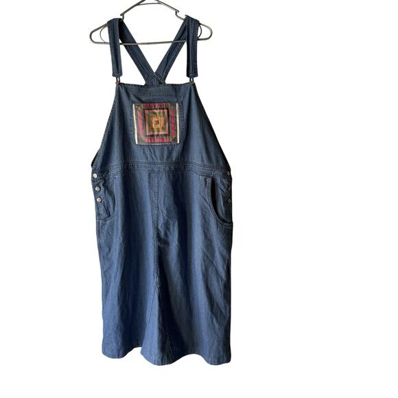 CJ Banks Denim Overall Dress Vintage 22W Blue Pocket Patchwork 90s Grunge Jumper - Picture 1 of 10